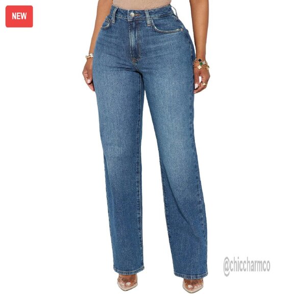 High Waisted Wide Leg Stretchy Denim Jeans Straight Fit Loose Pants